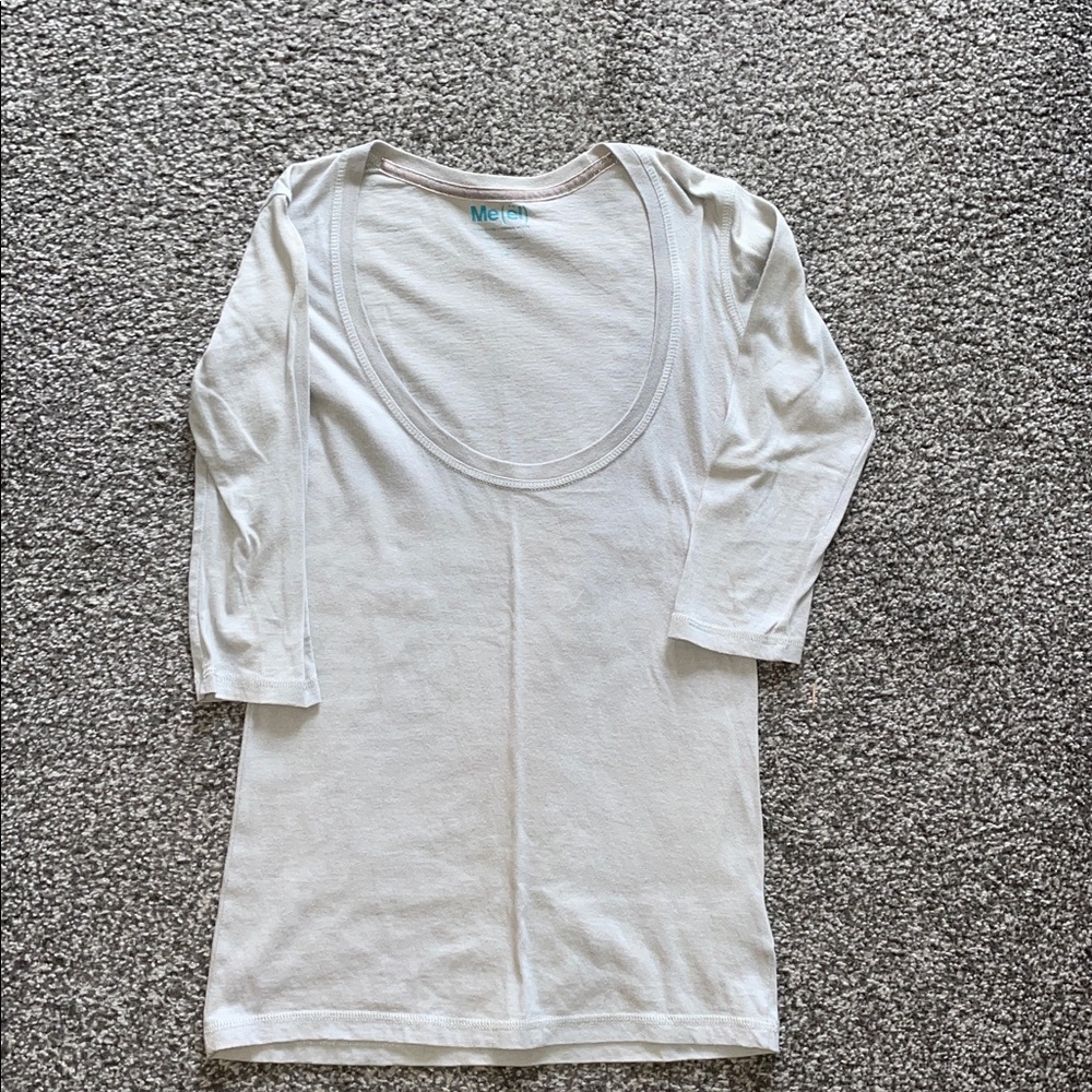 Me(el) Women's Gray Low Scoop Neck 3/4 Sleeve Cotton Top Size Small
